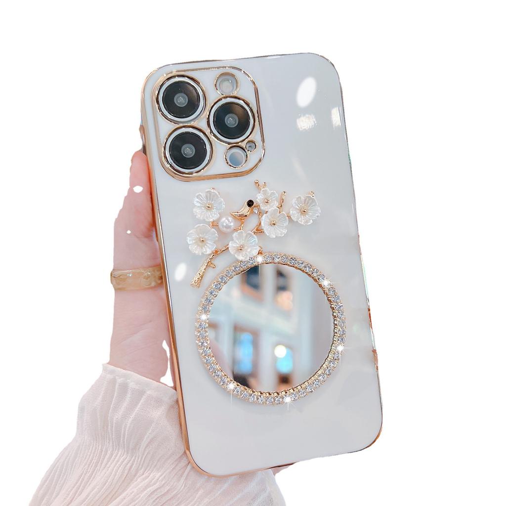 Flower mirror new iPhone15promax Apple 13 mobile phone case 16pro all-inclusive 14 soft case 12 women 11