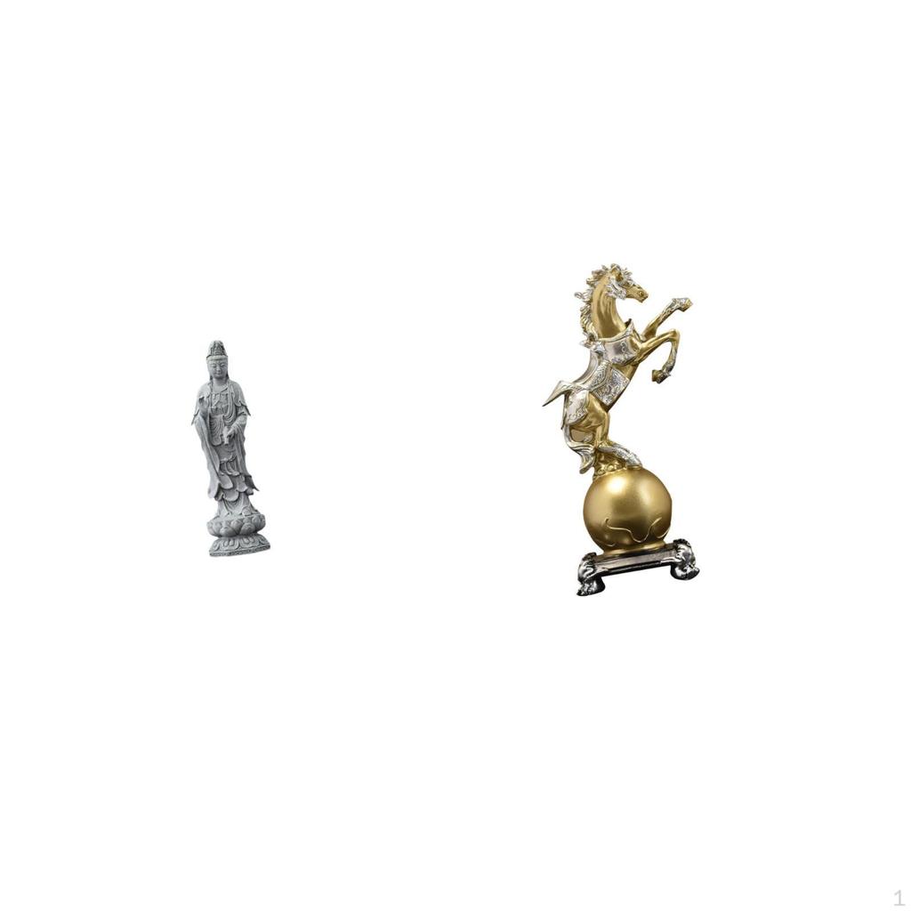 Guan Yin Horse Statue Stone Resin Ornament Artwork Feng Shui Collection Chinese Female Buddha