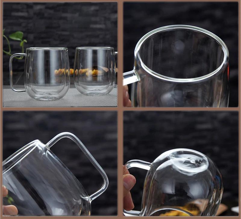 350ml Heat-Resistant Double Wall Glass Mug Beer Coffee Cup Set Espresso Glass Mugs Hot Milk Cup Glassware Tumbler Cups Drinkware