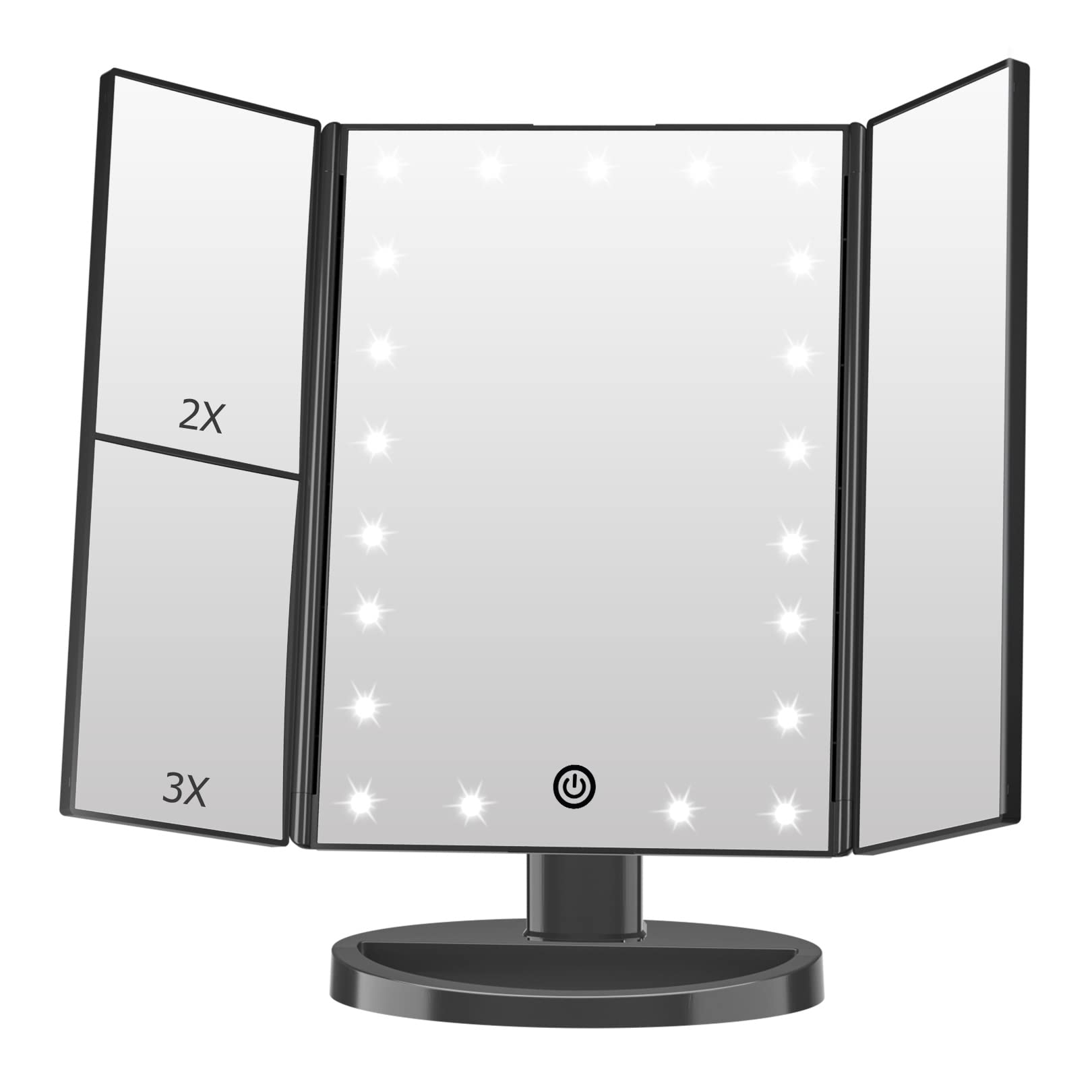 

FACSINATE Actress Настольное светодиодное увеличительное зеркало с сенсорным управлением Яркость Угол Место для хранения Зеркало, Трехстороннее зеркало, Зеркало, Макияж, Макияж, Складное, С подсветкой, чёрный