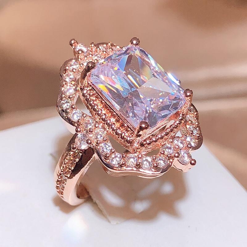 New Geometric Luxury White Zirconia Ring Women 925 Stamp Full Diamond Party Wedding Birthday Gift Jewelry Wholesale