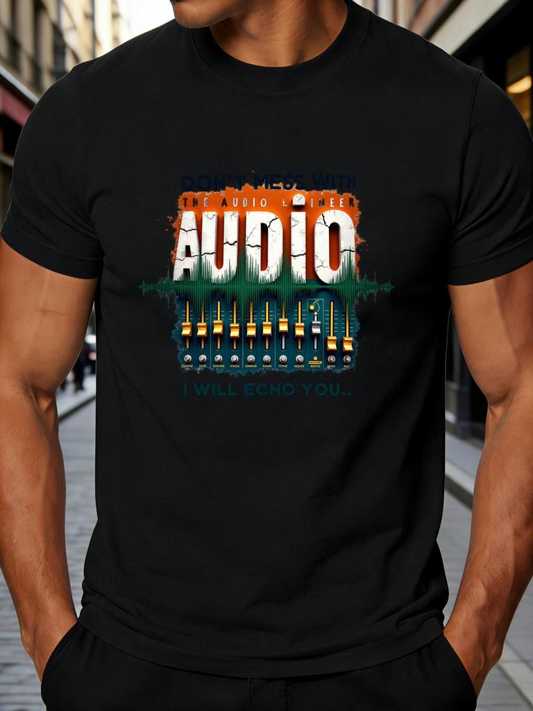 European Size Graphic Design Men's T-Shirt Audio Wave And Soundboard Theme Summer And Casual Wear for Music Lovers And Audiophiles
