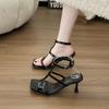 High Heels Stiletto Square Head French Roman Sandals Women's Shoes 2025 Summer New with Skirt Silver Cool Slippers