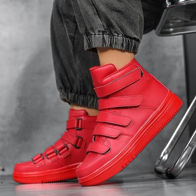 Chaussures de printemps pour hommes, chaussures montantes rouges, Velcro, chaussures de sport décontractées, blanches