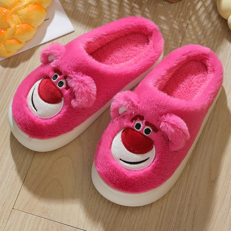 New autumn and winter cotton slippers female cute cartoon home use plush slippers couple confinement shoes