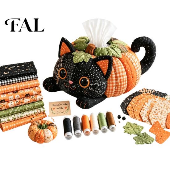 Decorative Paper Towel Holder Tissue Box DIY Sewing Kit, Halloween Theme, Patchwork Fabric Craft Creative Gift for Her Set, Handicraft Quilted Cover,