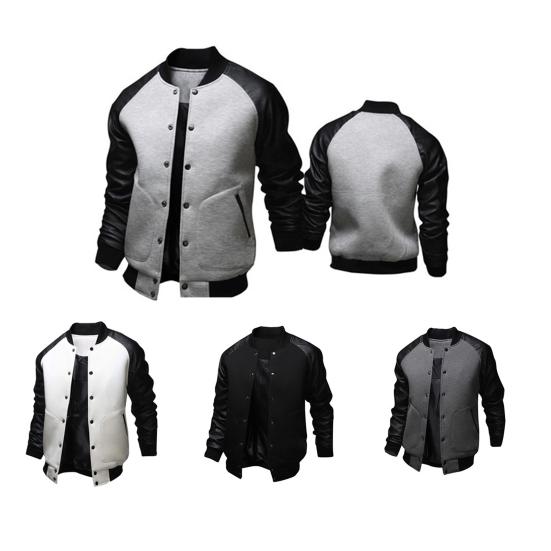 Autumn Men Long Raglan Sleeve Color Block Varsity Jacket Buttons Pocket Coat