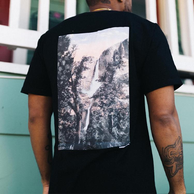 Stussy Falls Tee Classic Poster Print Short Sleeve American Vintage T-Shirt Unisex Tops Black 1904475-BLACK
