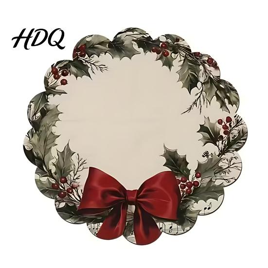 Round Christmas Placemat Placemat 14 Inch Festive Pattern Anti Slip Tabletop Protector Tableware Heat Insulation Place Mat for Dining Table Kitchen