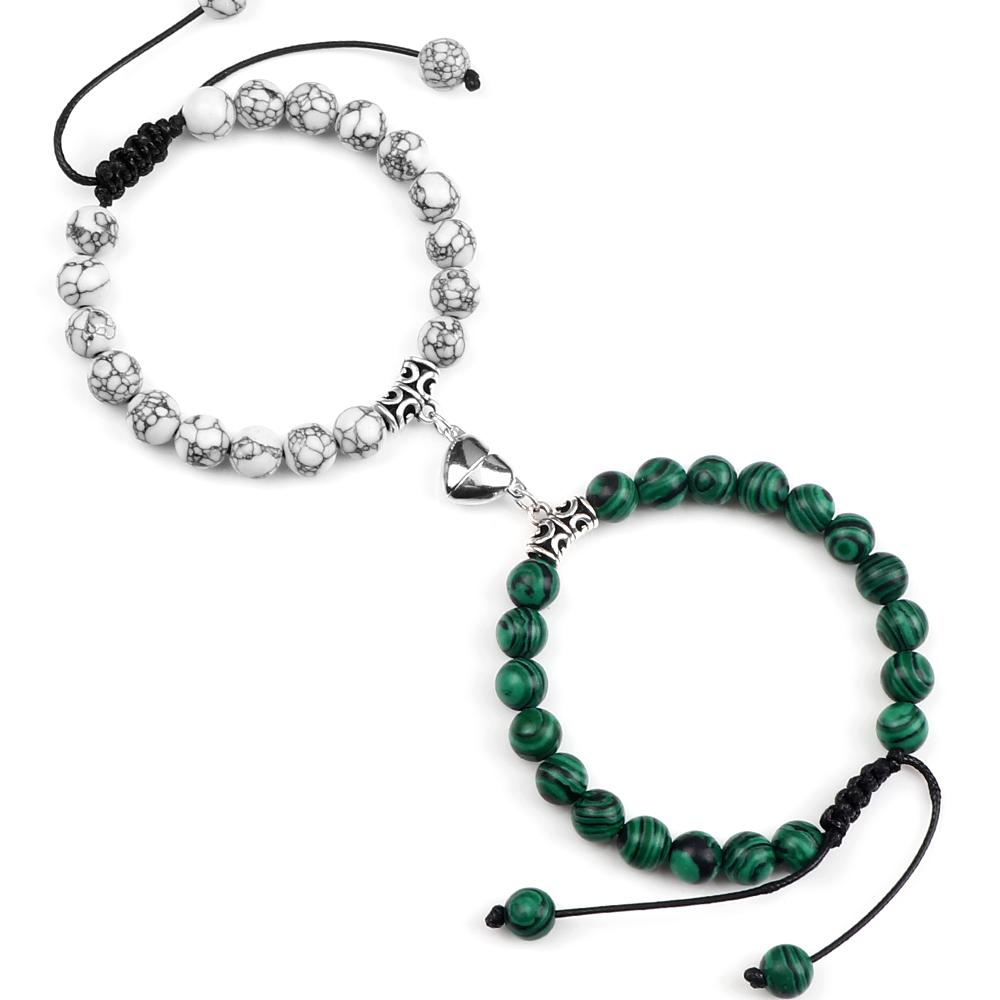 2 stuks/set Hartvormige Magneet Hanger Armband Koppels Liefde Betekenisvol Natuursteen Armbanden Sieraden 8MM Elastische Pulsera Cadeau Nieuw