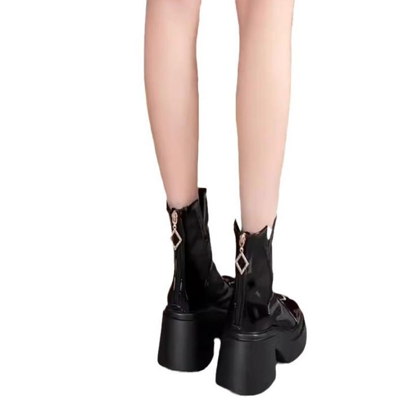 Thin Martin boots women's soft leather mesh thick-soled cool boots new sandals hollow high-heeled thick-heeled mesh boots