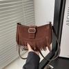 Premium retro matte fringed bag autumn new fashion versatile saddle bag trendy women's shoulder messenger bag