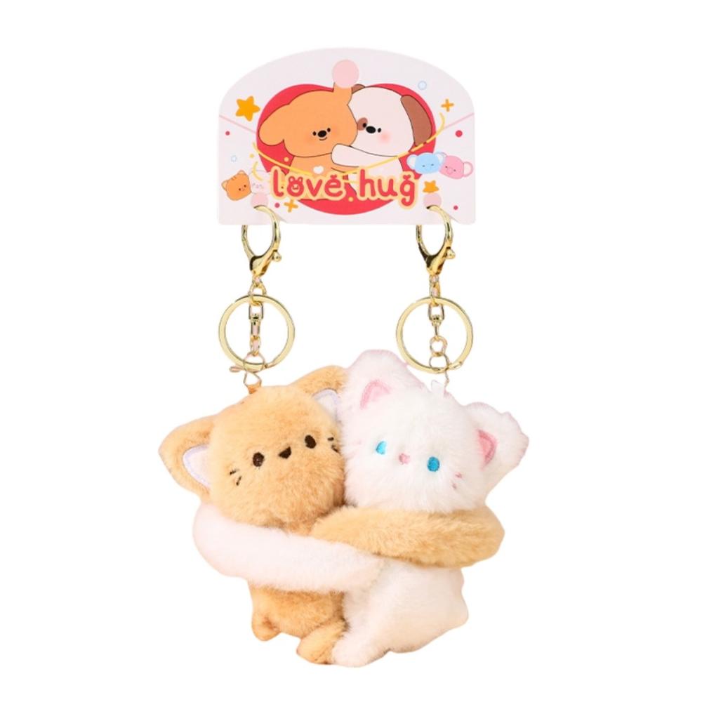 Stickable Couple Cartoon Keychains Stuffed Animal Plush Key Rings Cat Dog Plush Dolls  Men Women