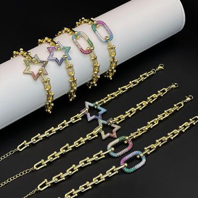 Pulseira Europeia e Americana com Fivela de Ferradura, Seção de Bambu e Zircônia Microcravejada