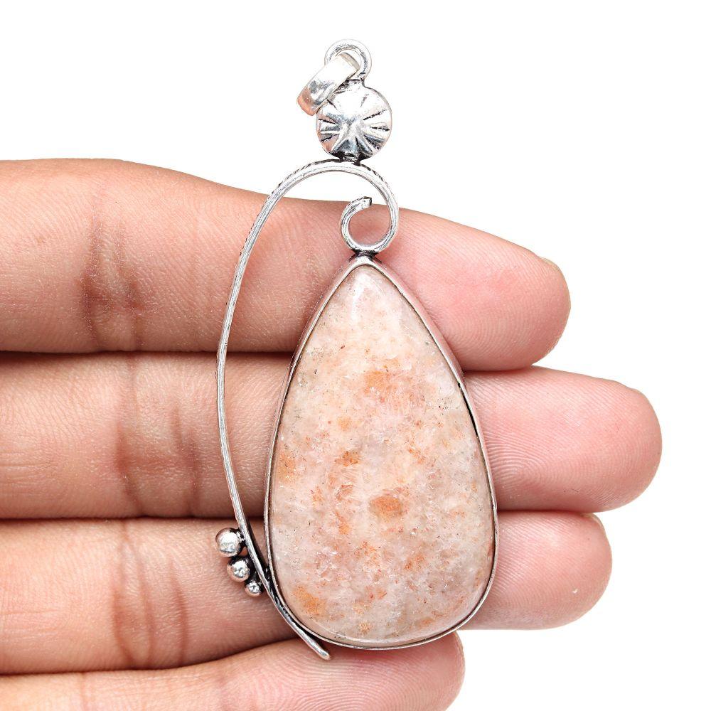 Necklace Sunstone Gemstone Handmade Silver Jewelry 2.75"