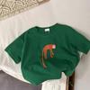 Animal Print Children's Short-sleeved T-shirt, Loose Fit, Stylish Round Neck T-shirt