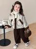 Girls' Fleece-Lined Fur Coat and Pants Set - Autumn/Winter Fashionable One-Piece Sweater Coat.