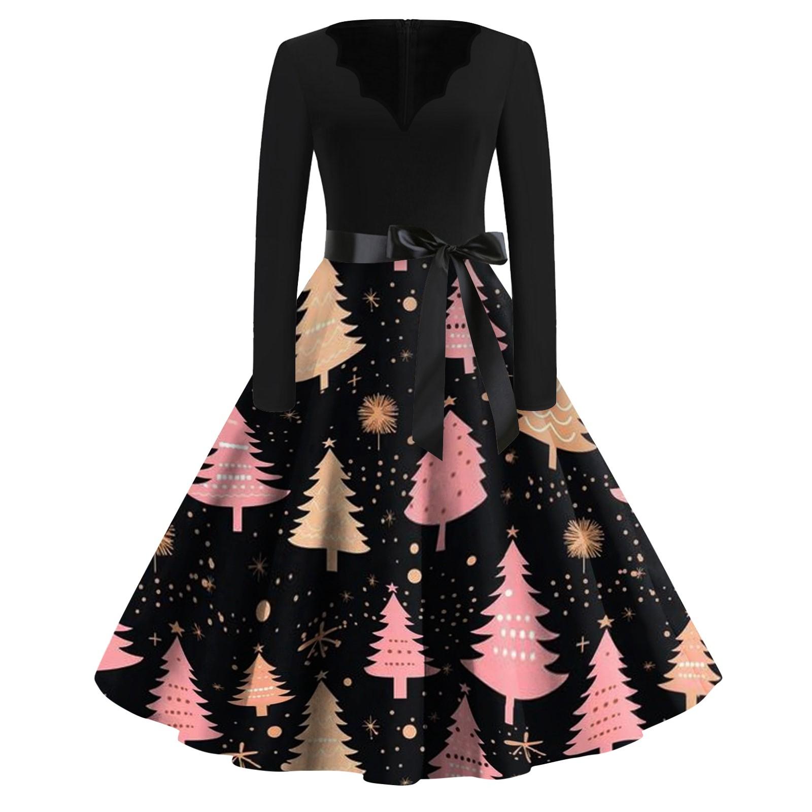 Женские модные повседневные тонкие рождественские платья с длинным рукавом с v-образным — фото 11