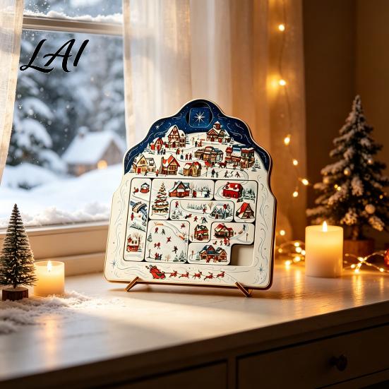 Christmas Puzzle Ornament Advent Calendar Wooden Countdown Home Decor Xmas for Table Mantel Holiday Commemorative Gifts