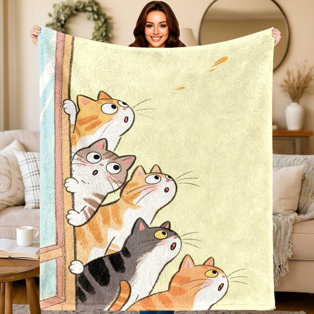 Colorful Cat Animal Art Theme Flannel printed blanket suitable for all seasons suitable for living room office sofa and travel