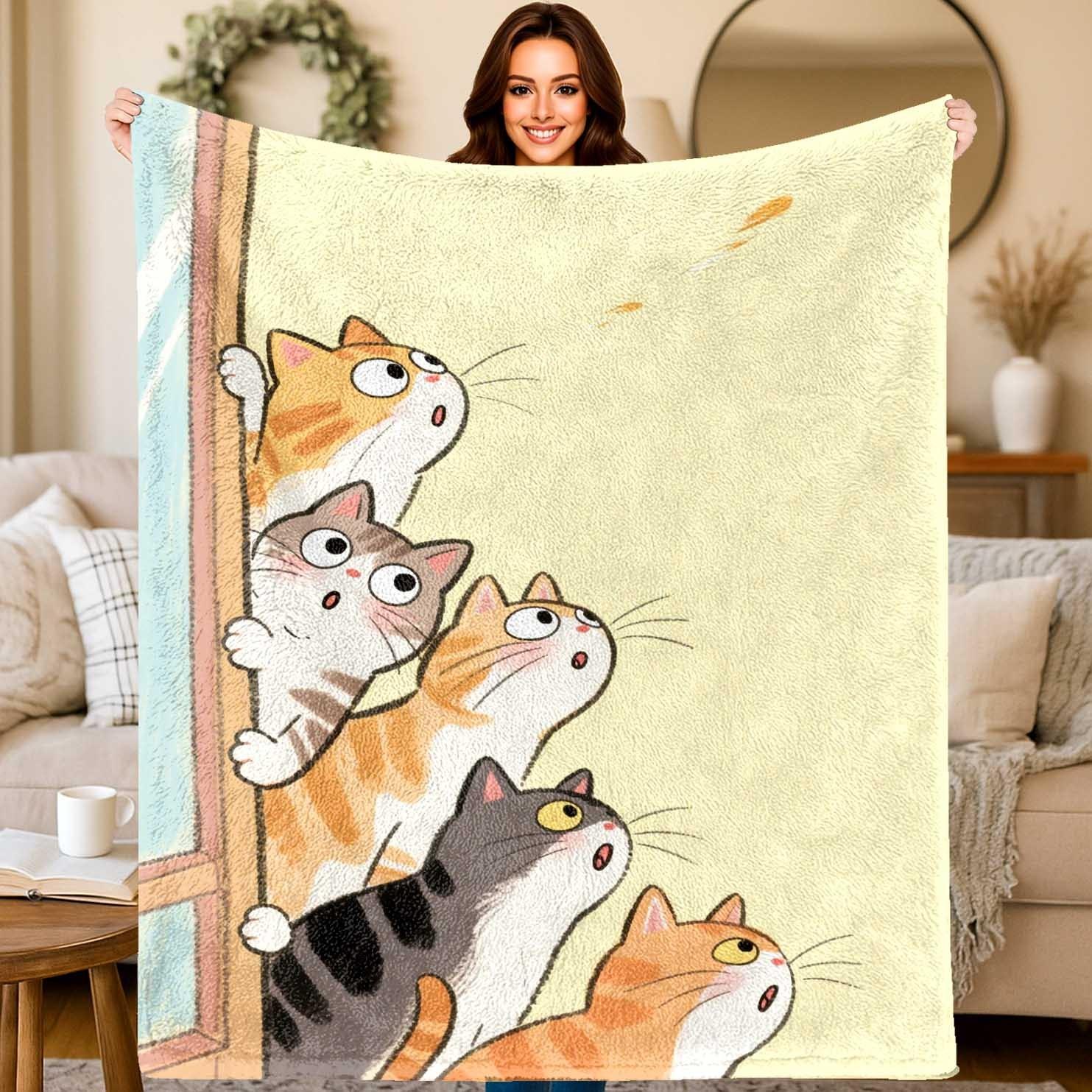 

Colorful Cat Animal Art Theme Flannel printed blanket suitable for all seasons suitable for living room office sofa and travel 75x100cm (30x40inch)
