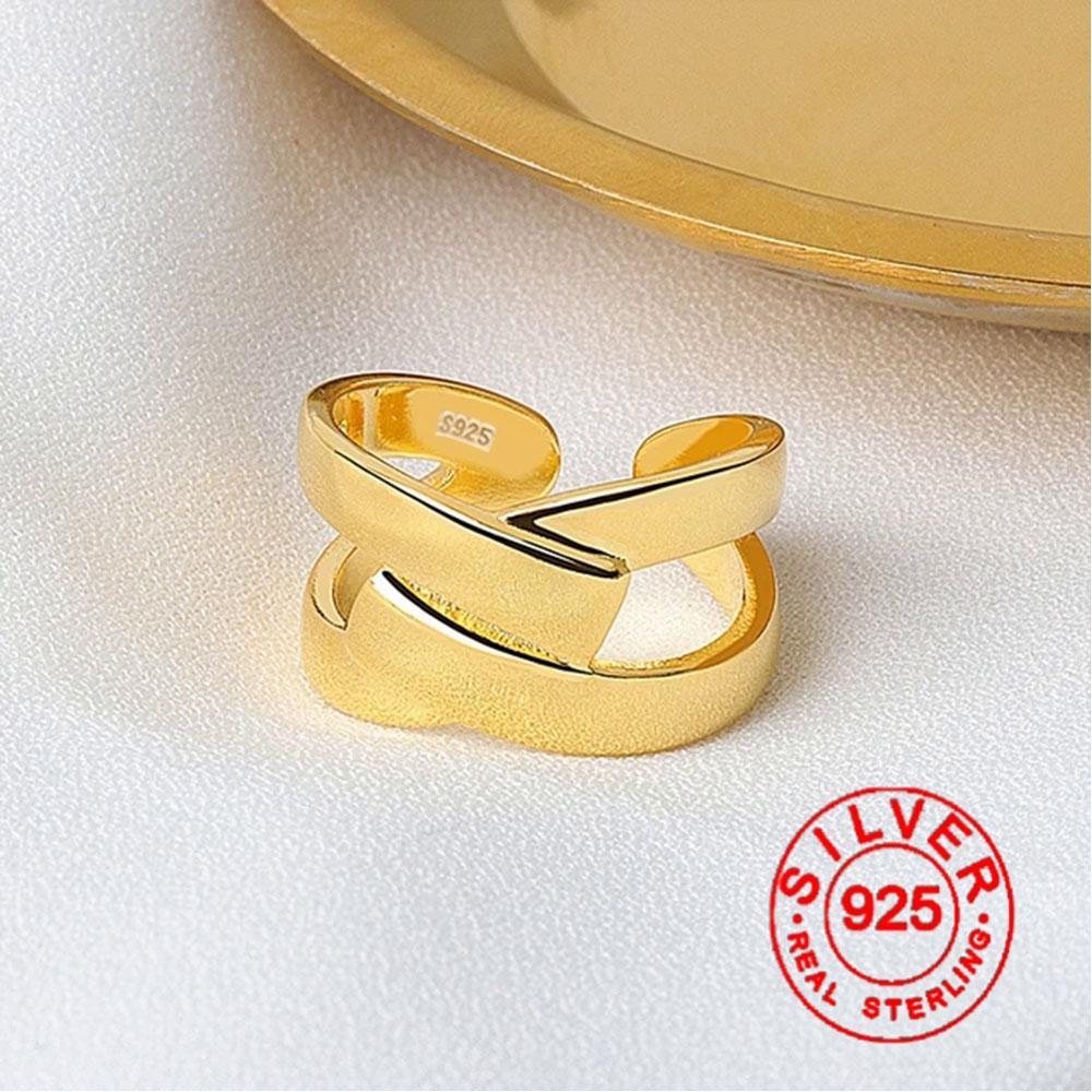 

High Quality Fashion BFCLUB Silver Color Geometric interweave gold color Adjustable Rings For Women Wholesale Jewelry