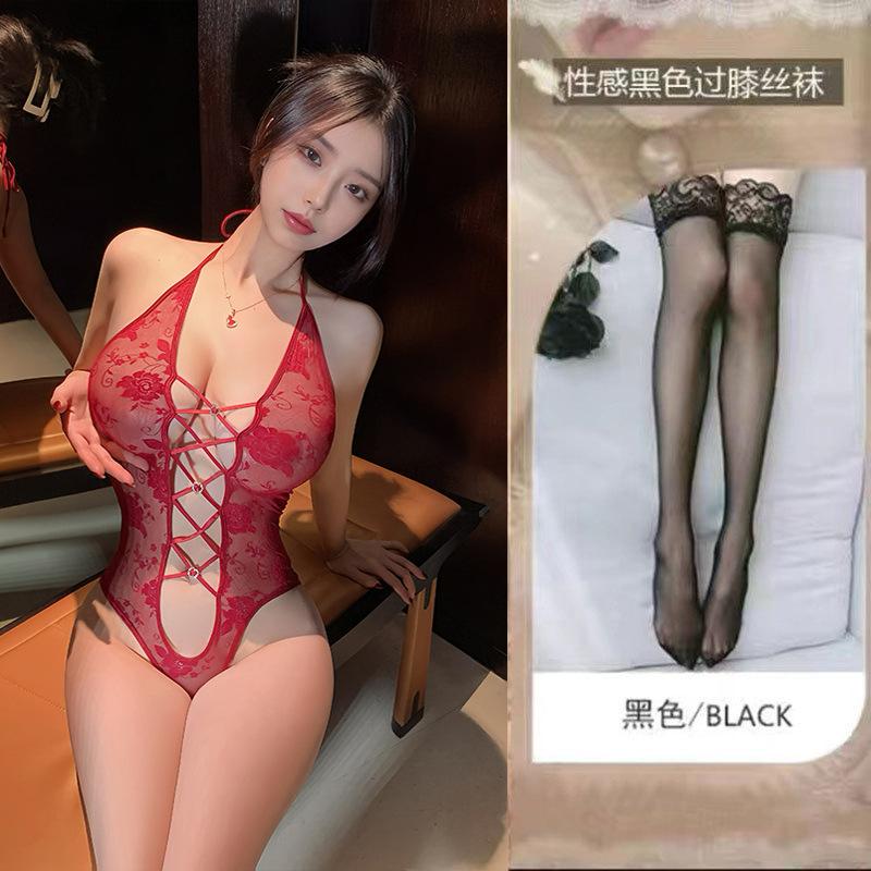New Free Lace Neck Onesie Perspective Waist Tight Sexy Underwear Women's Temptation Is Empty
