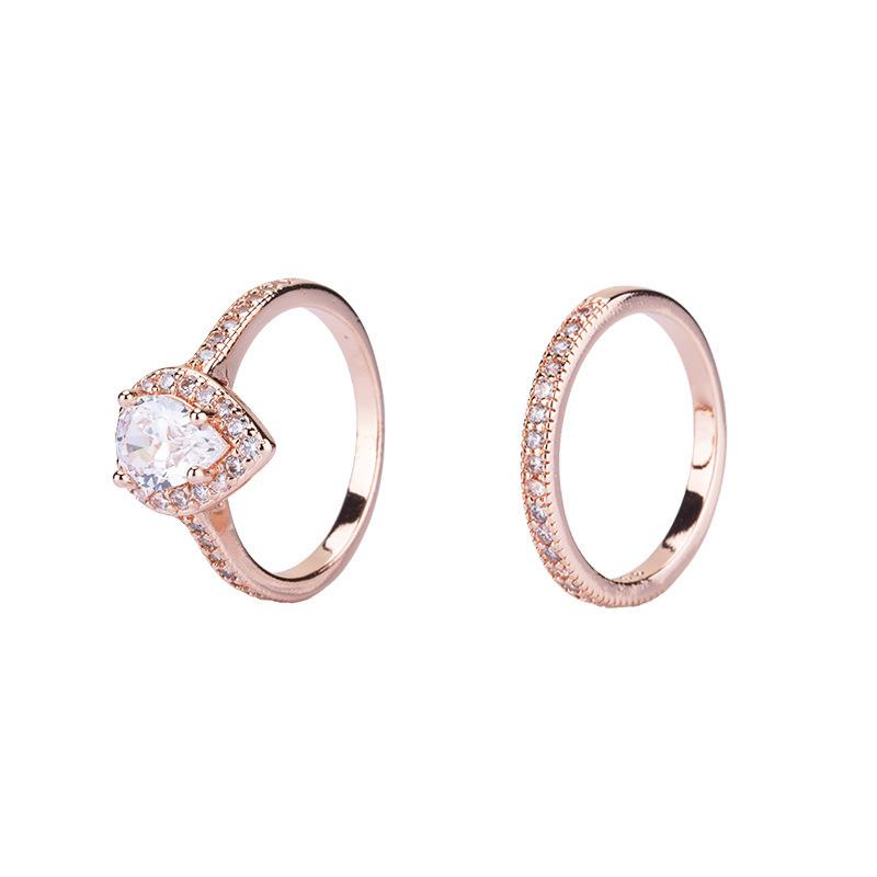 Classic Water Drop-Shaped Zircon Women'S Engagement Ring Light Luxury Inlaid With Diamond Ring Set Jewelry