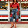 Women's Fashion Floral Print Denim Casual Wide Leg Pants High Waist Loose Fit Comfortable Bottoms Suitable for Everyday Wear