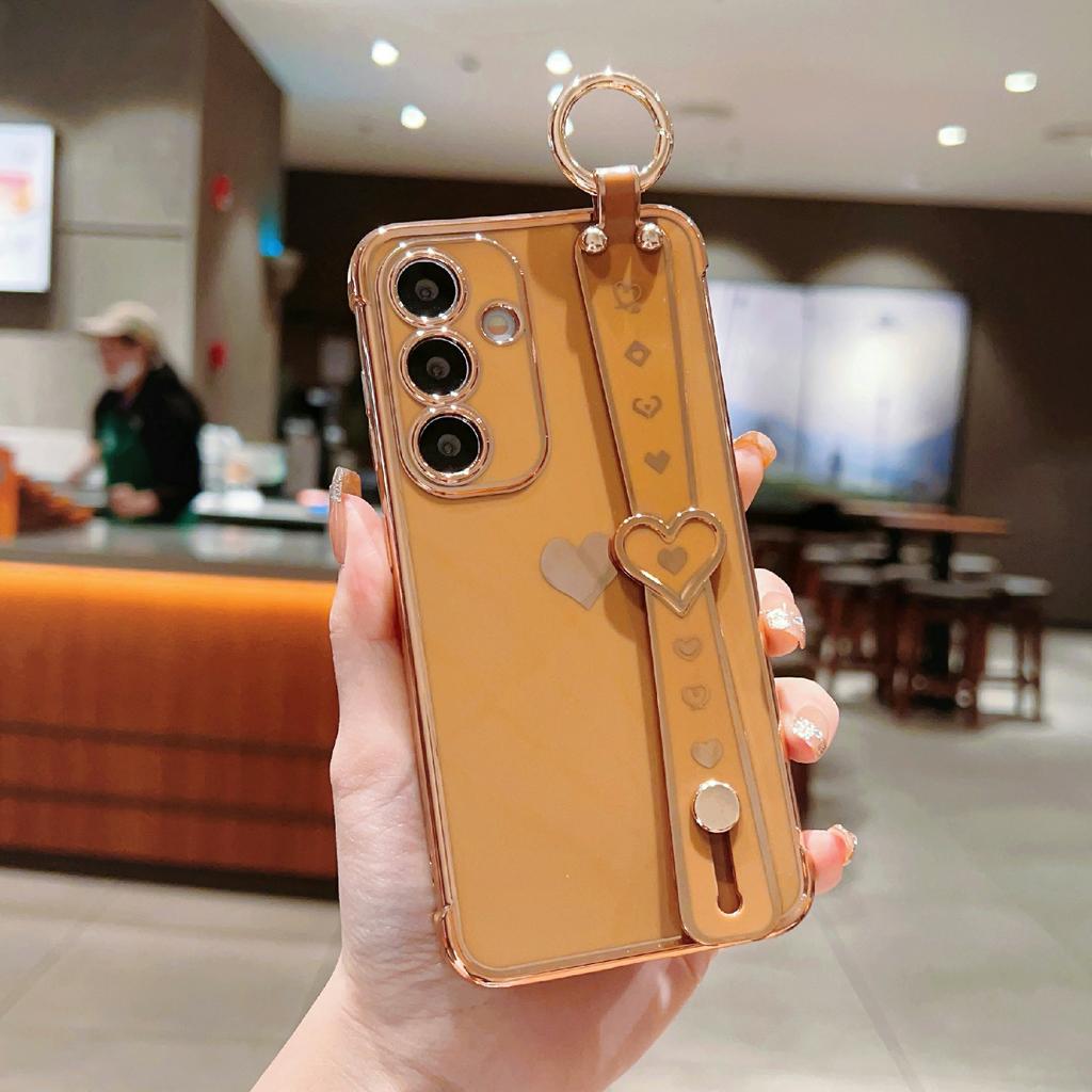 For Samsung Galaxy S26 / S26 Pro Case Wristband Kickstand Electroplated Love Heart TPU Phone Cover Finger Holder