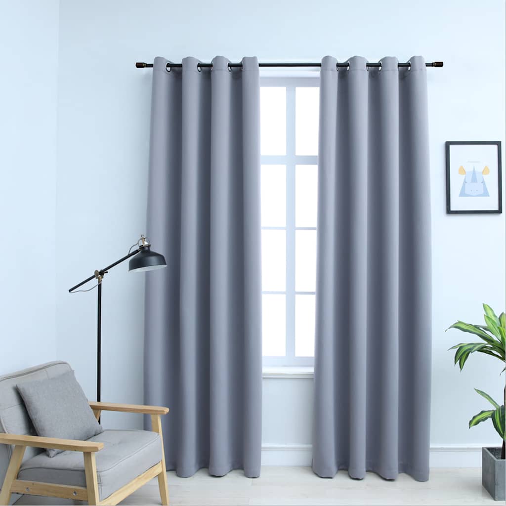 Vidaxl Blackout Curtains with Metal Eyelets, 2 Pcs, Gray