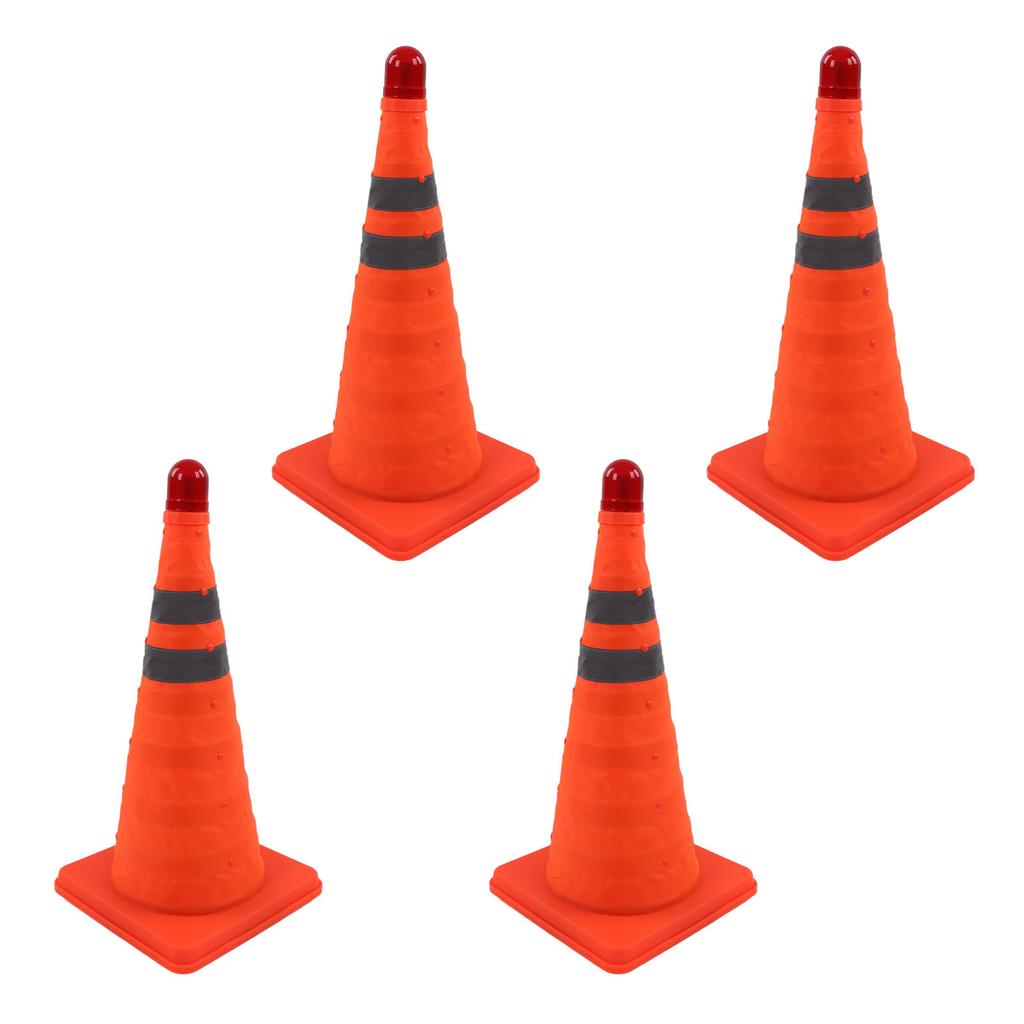 4Pcs Collapsible Traffic Cone Orange Reflective Pop Up Foldable Construction Parking Safety Cone with LED Light 18inch