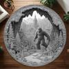 Gorilla Forest Round Rug Mysterious Low Poly Pine Woods Non-Slip Soft Floor Mat Gothic Outdoor Themed Home Decor Carpet