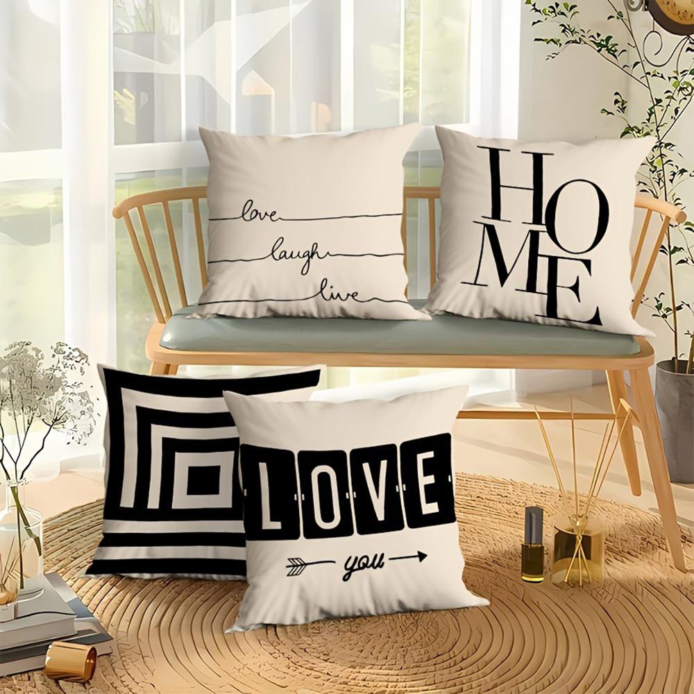 Unique Pillow Covers: Love, Home, and Geometric Designs Sofa Cushion Cover Home Room Decoration 2D Flat Printing