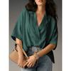 Loose Fit Short Sleeve Turn Down Collar Solid Color Casual Shirt With Pleats