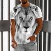Męski T-shirt z krótkim rękawem z okrągłym dekoltem i nadrukiem cyfrowym 3D tygrysa - Modny Oddychający Wygodny Top na Lato Oversize