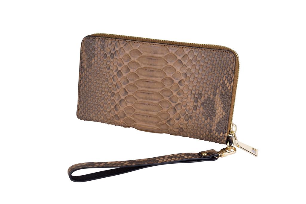 Special Genuine Python Leather Luxury Long Wallet for Men and Exotic Leather [Hideo Wakamatsu] [Kyowa] [Limited-Time Price] Women, (Brown)