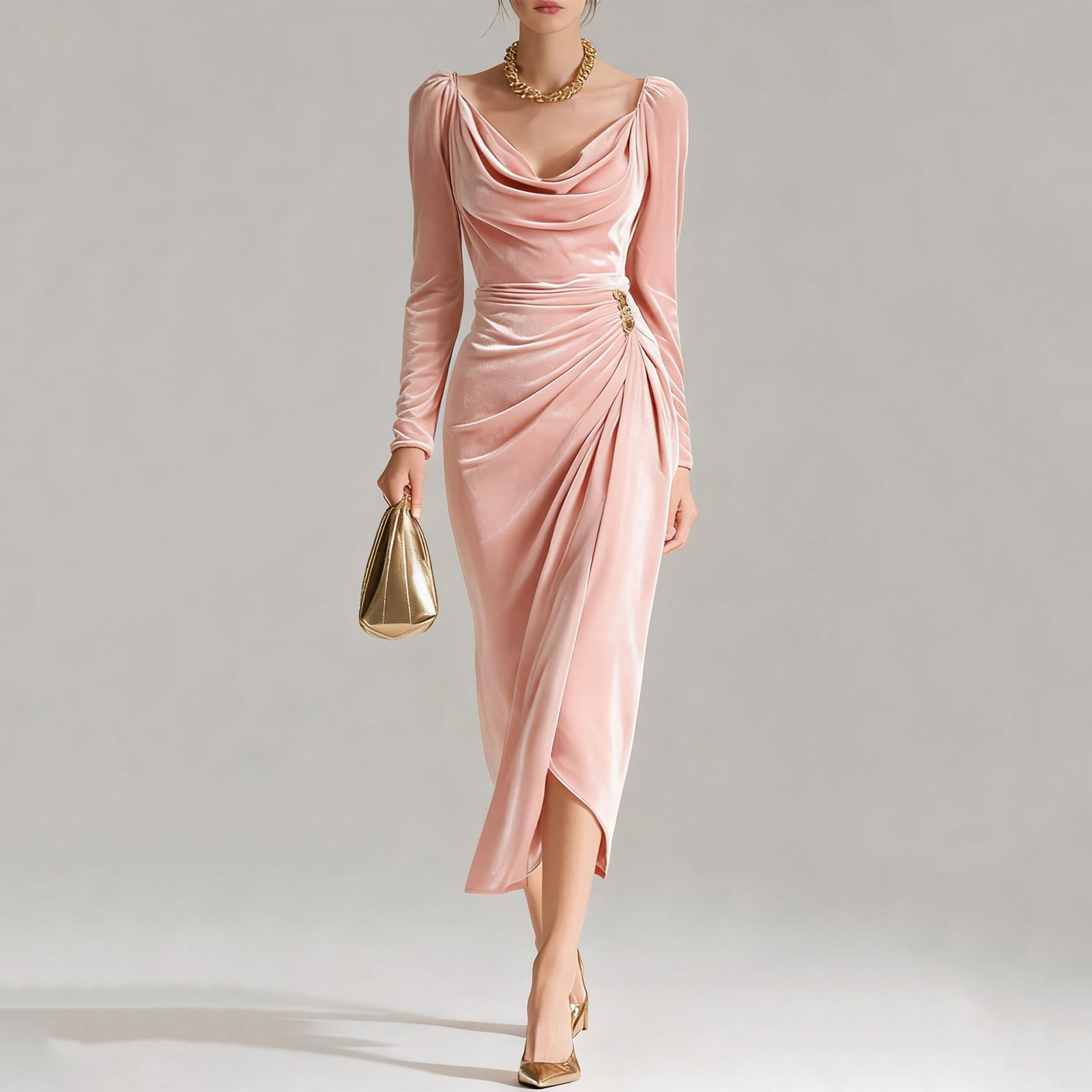 

Women s Elegant And Fitted Long-sleeved Casual Dress L рожевий