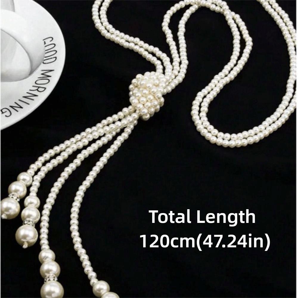 Sweater Chain Imitation Pearl Necklace Long Chain Knotted Necklace  1920s Gatsby Style
