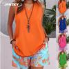 JPNTKY Women's Fashion Casual Solid Color Print Sleeveless V Neck Blouses & Shirts