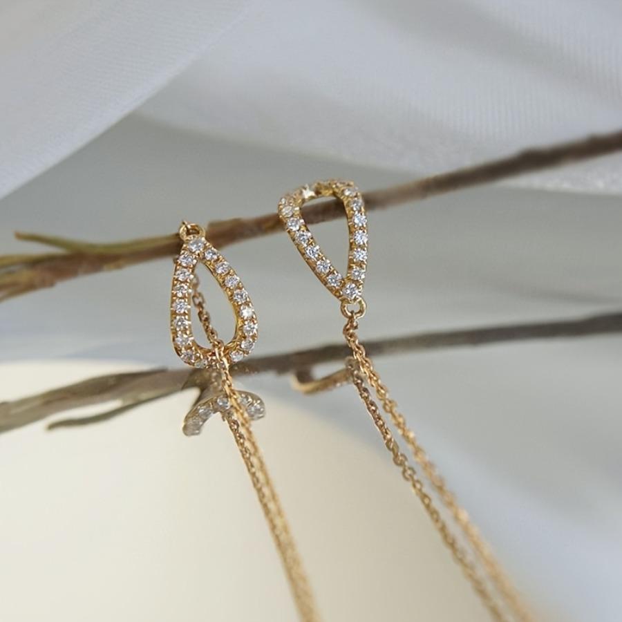 1 Pair of Hollow Hanging Chain Design with Shiny Synthetic Zirconia Inlaid Pendant Earrings, Elegant and Simple Style Decoration