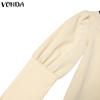 VONDA Women Autumn V-Neck Long Sleeve Decorated Cufflink Blouses