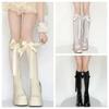 1Pair Sweet Nylon Middle Tube Sock Black White Bowknot Harajuku Sock Bowknot Sock Women