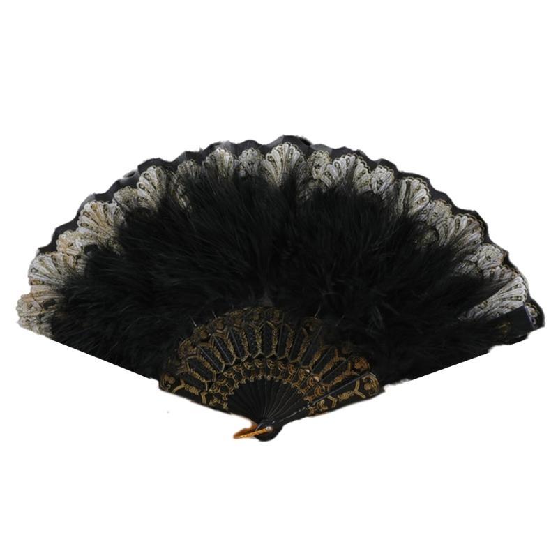  Women's Feathered Fan Vintage 1920s Styles Flapper Folding Handheld Lace Fan for Wedding and Halloween Cosplay Party