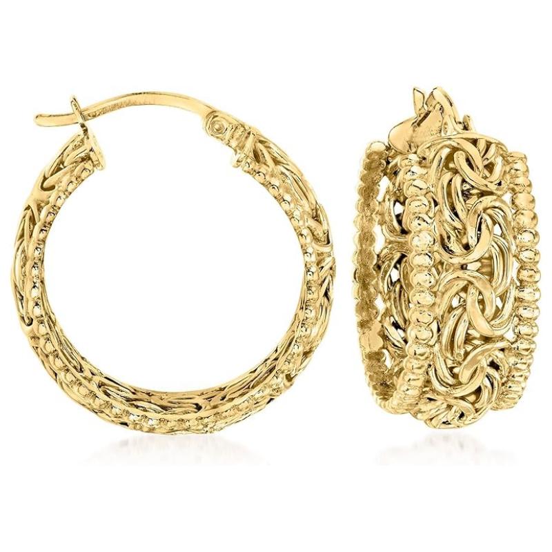 Classic Hand Carved Golden Plated Hollowed Hoop Earrings for Women Vintage Gorgeous Banquet Vacation Jewelry Accessories