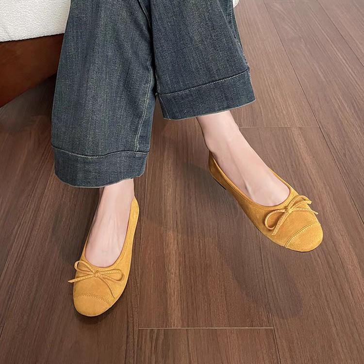 Source factory~ 2025 new spring and autumn French flat-soled single shoes women's bow suede one-pedal Doudou shoes