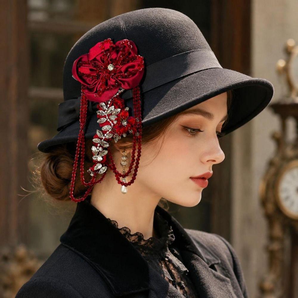 3D Shape Fabric Flower Cloth Brooch Ornament Crystal Tassel Clothing Embellishment