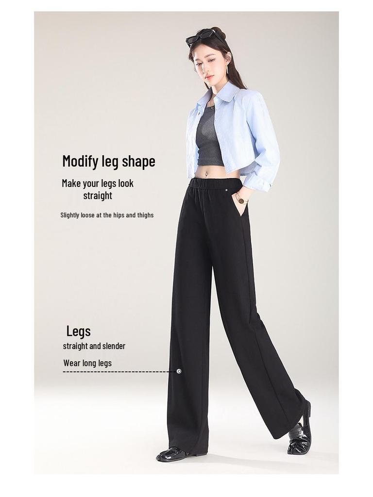 Spring 2025 Women's Elastic High-Waist Straight-Leg Pants - Fashionable, Versatile, Wide-Leg Design