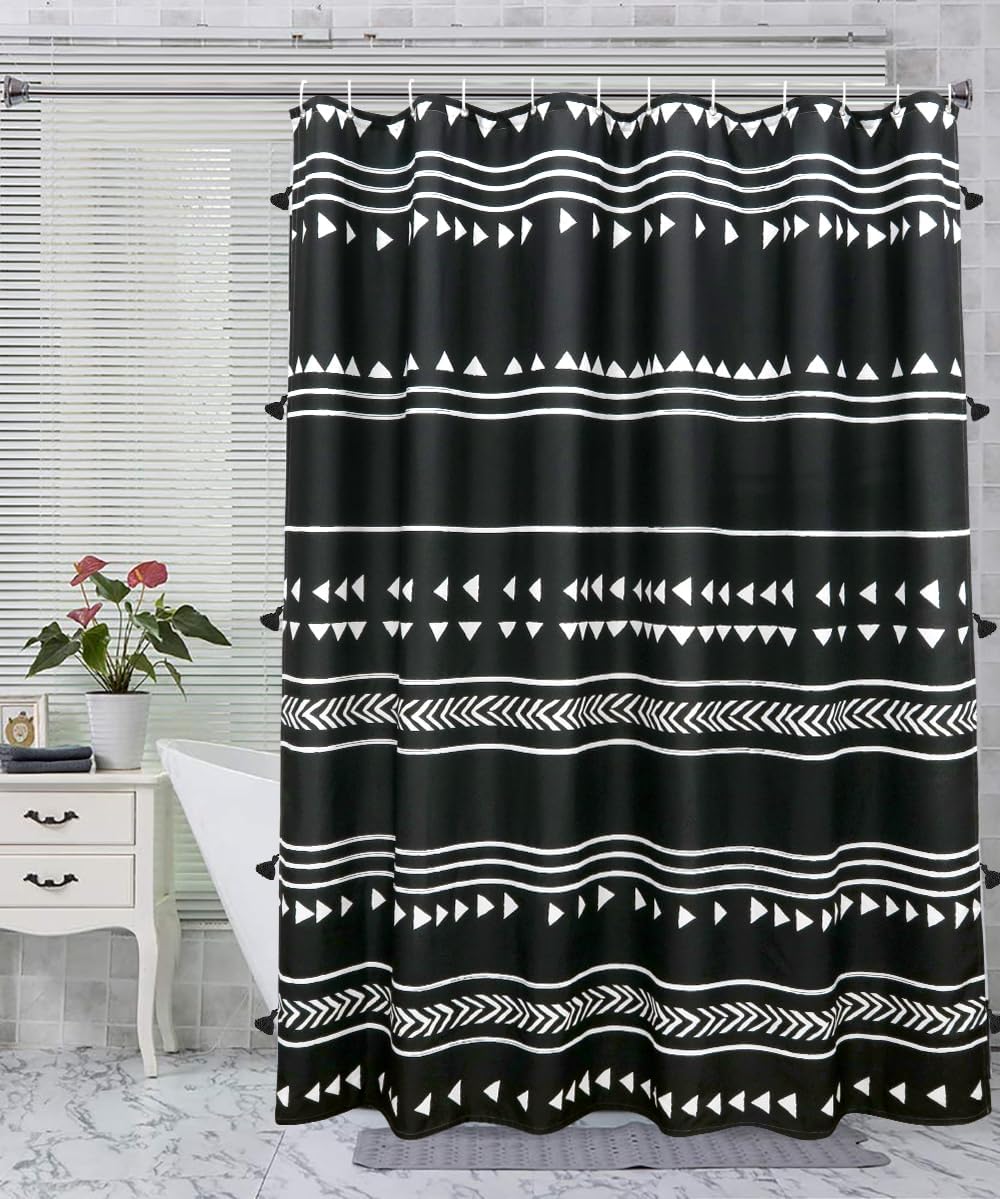 

Tribal Arrow Print Shower Curtain Monochrome Design Ethnic Art Abstract Pattern Modern Bathroom Decor Waterproof Fabric Home W60H190(CM)-1 Pcs