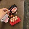 Red checkered small bag cute and exquisite headphone bag denim canvas can be hung on the bag small bag portable pendant